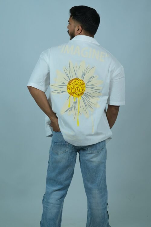 Men’s White flower Oversized Graphic Printed Half Sleeve Shirt