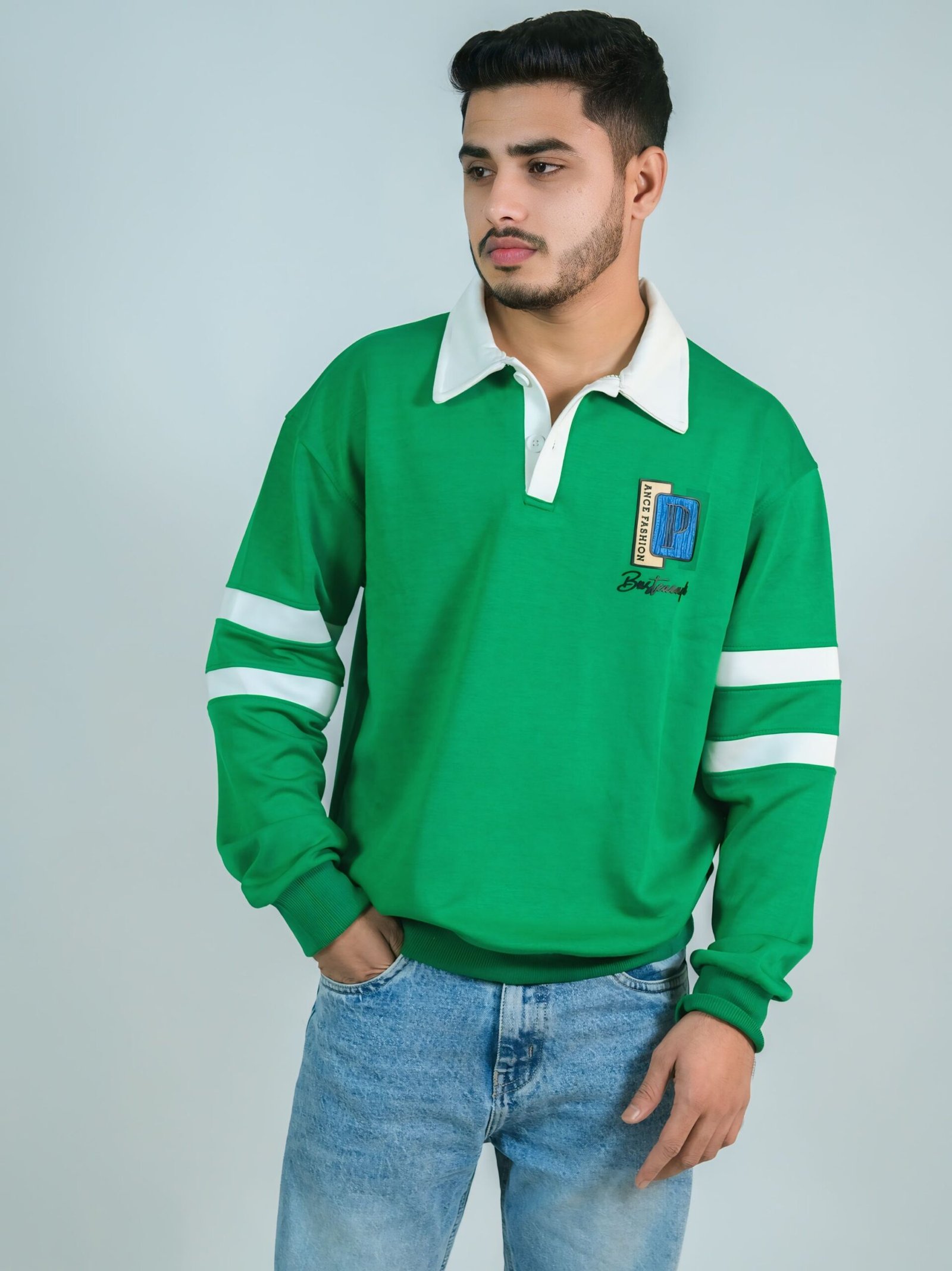 Green rugby style full sleeve tshirt