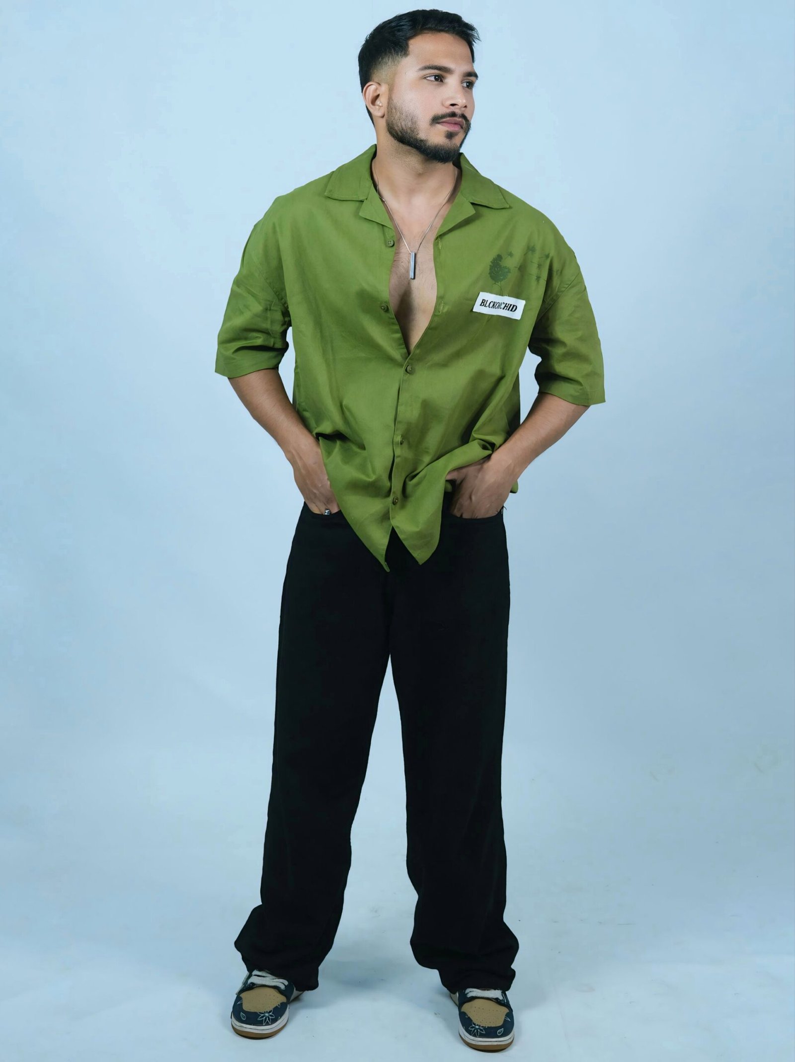 Green half sleeves oversized shirt - Image 2