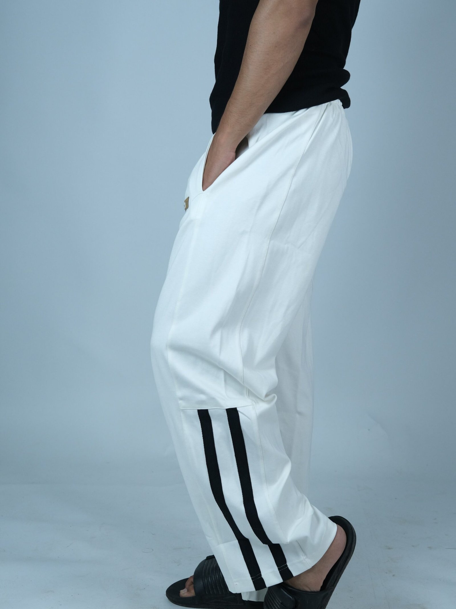 Men’s White Track Pant with Side Stripes