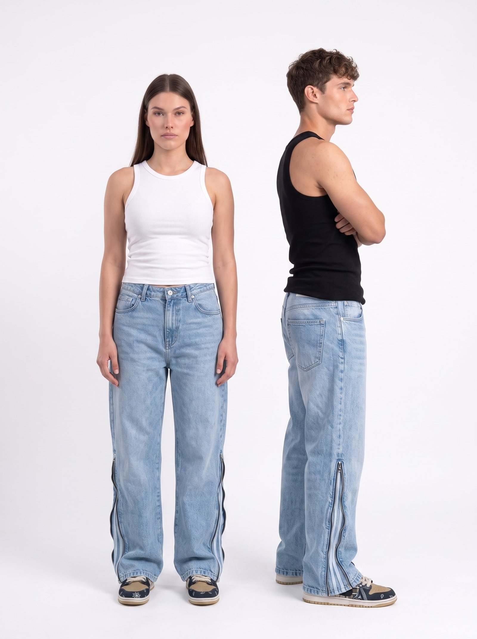 Side Zipper Baggy Jeans