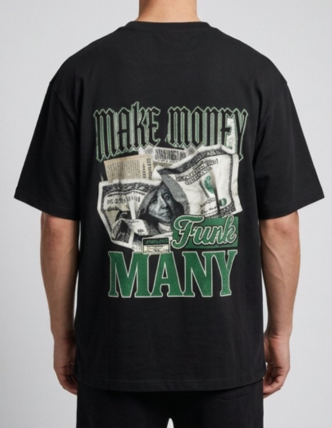 Money Graphic Oversized Black T-Shirt